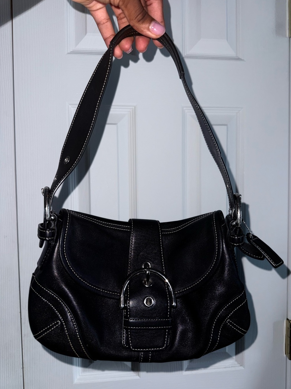 Vintage Coach Black Leather Shoulder Bag